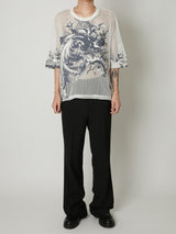 EUROPEAN MOTIF MESH T-SHIRT WHITE