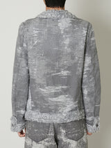 TAAKK DENIM COLLARLESS JACKET  BLACK BLEACH