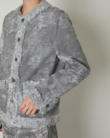 TAAKK DENIM COLLARLESS JACKET  BLACK BLEACH