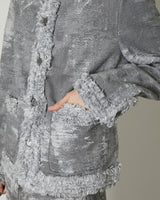 TAAKK DENIM COLLARLESS JACKET  BLACK BLEACH