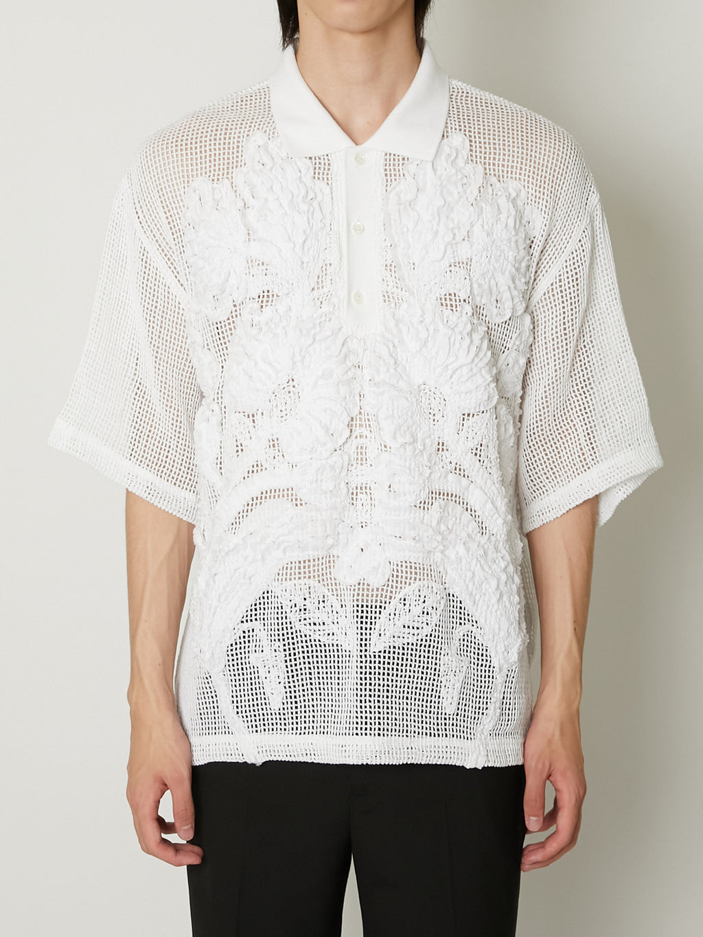 MESH EMBROIDERY POLO SHIRT WHITE – TAAKK