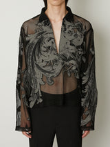 EUROPEAN MOTIF MESH SKIPPER SHIRT BLACK