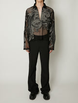 EUROPEAN MOTIF MESH SKIPPER SHIRT BLACK