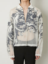 EUROPEAN MOTIF MESH SKIPPER SHIRT WHITE