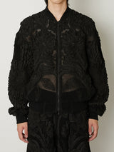 MESH EMBROIDERY ZIP BLOUSON BLACK - TAAKK