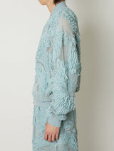 MESH EMBROIDERY ZIP BLOUSON BLUE - TAAKK