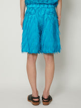 FRINGE CUT ABOVE-THE KNEE SHORTS