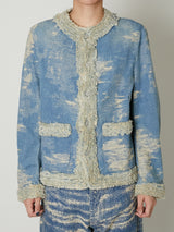 TAAKK DENIM COLLARLESS JACKET INDIGO BLEACH