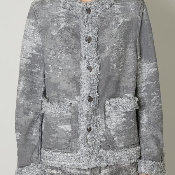 TAAKK DENIM COLLARLESS JACKET BLACK BLEACH