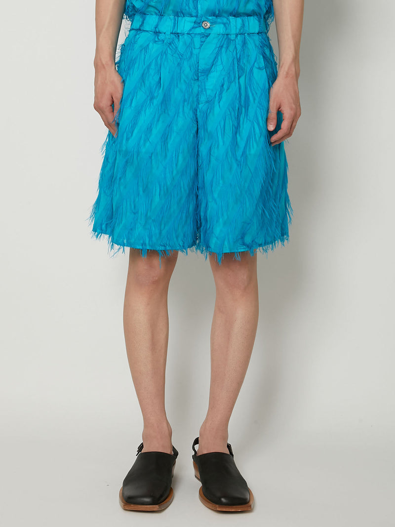 FRINGE CUT ABOVE-THE KNEE SHORTS