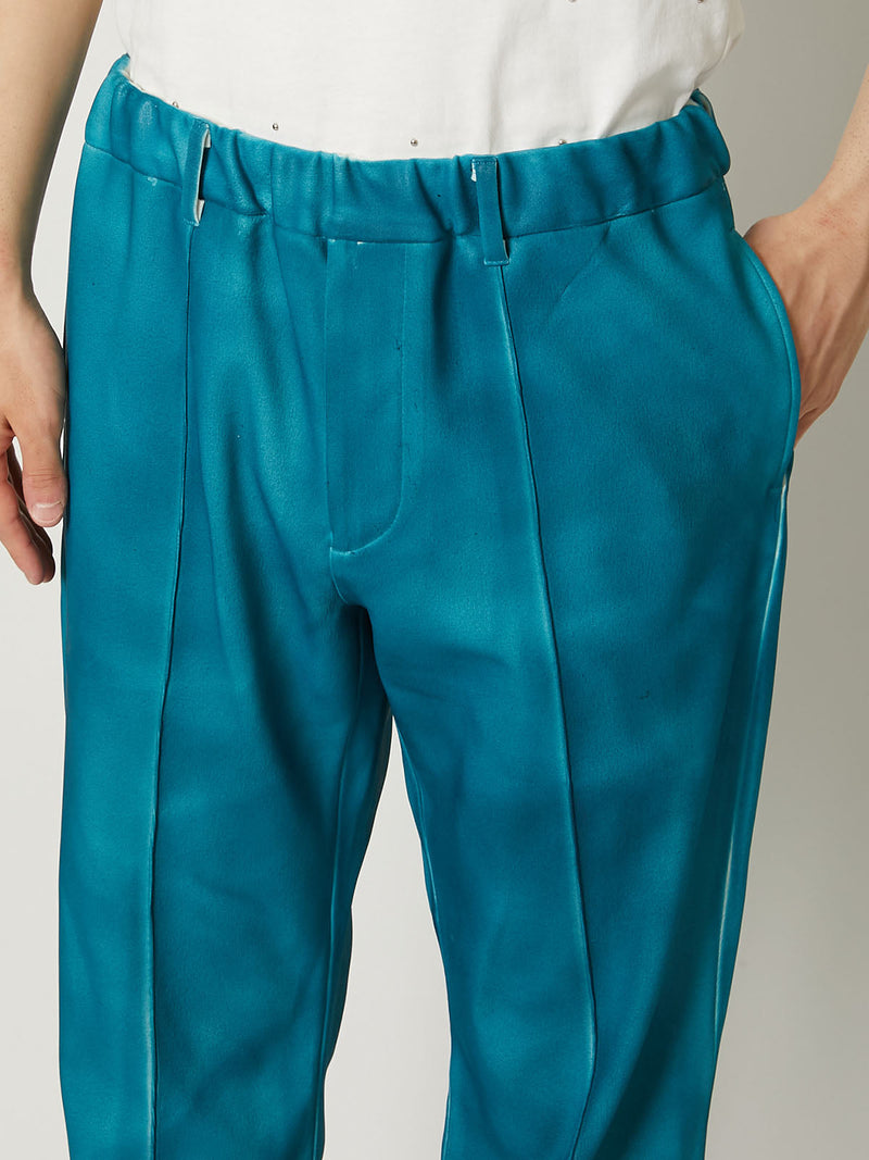 LEATHER COATING JERSEY TRACK PANTS