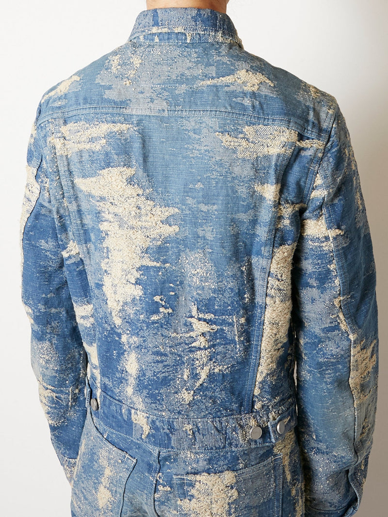 TAAKK DENIM TIGHT BLOUSON INDIGO BLEACH 13.5 OZ.