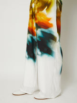 BLURRED FLOWER SILK LONG TROUSERS