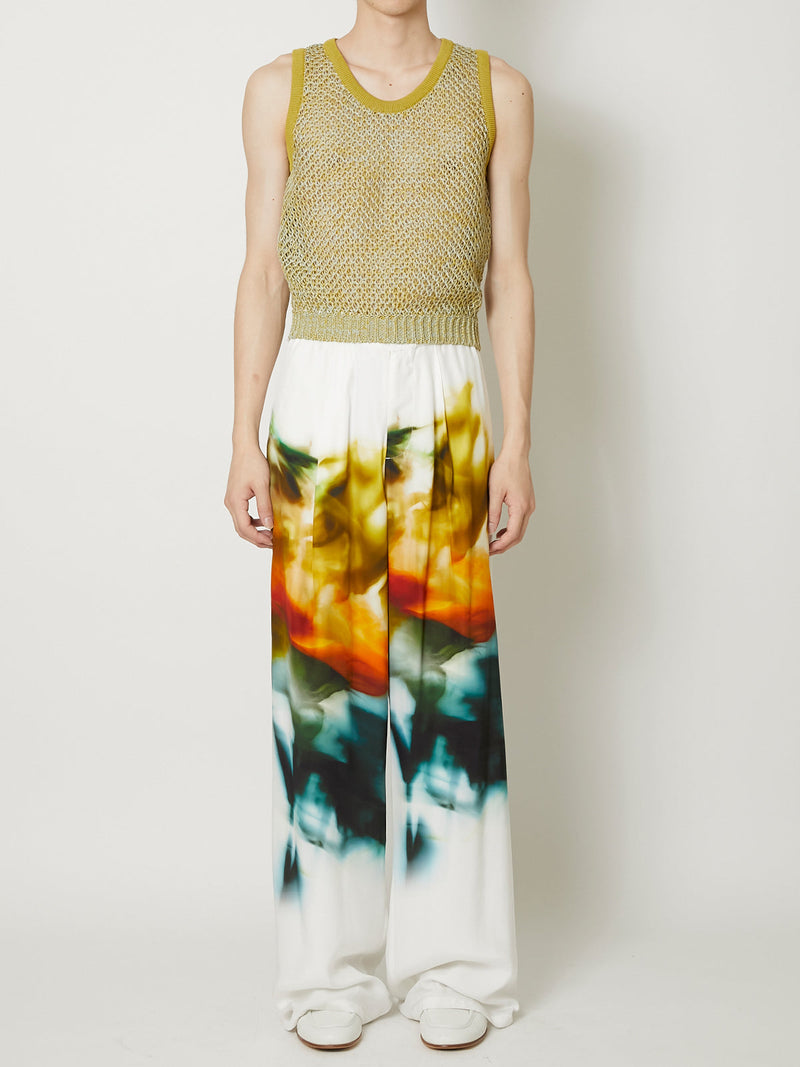 BLURRED FLOWER SILK LONG TROUSERS