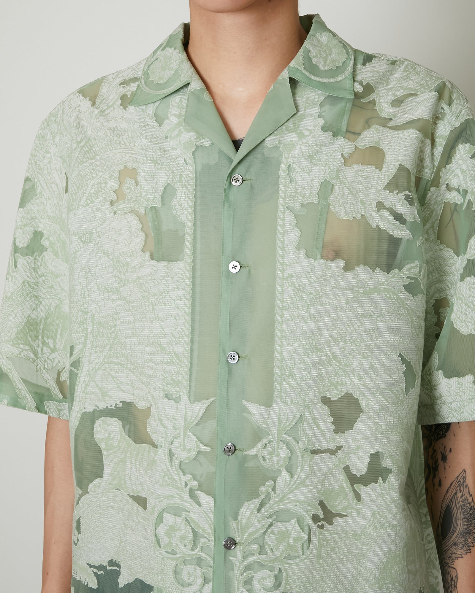 TRANSPARENT TOILE DE JOUY OPEN COLLAR SHIRT GREEN – TAAKK