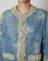 TAAKK DENIM COLLARLESS JACKET INDIGO BLEACH