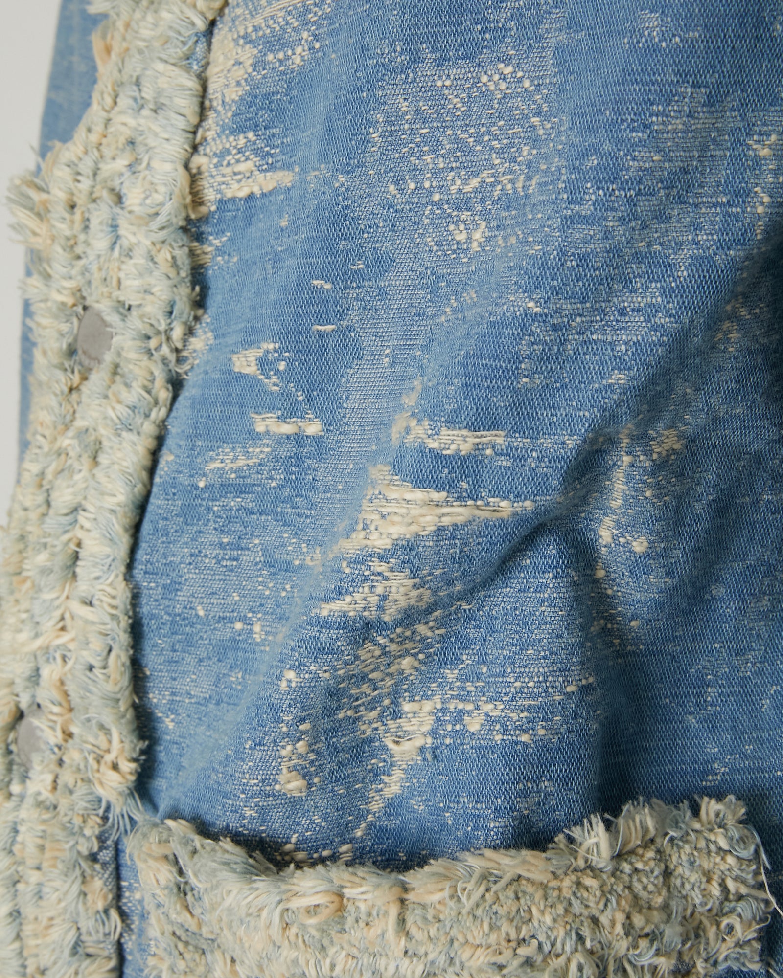 TAAKK DENIM COLLARLESS JACKET INDIGO BLEACH TAAKK DENIM COLLARLESS JACKET INDIGO BLEACH