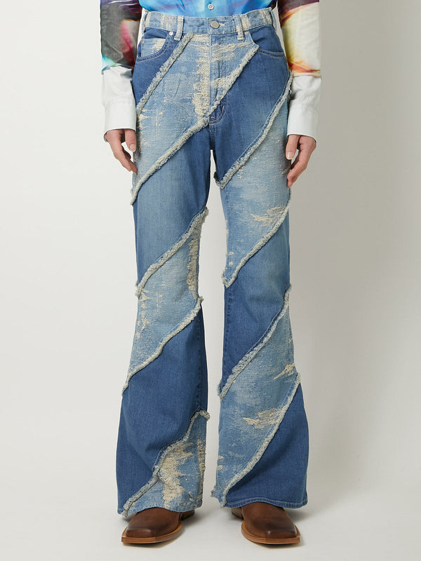 TAAKK DENIM FLARE 5 POCKET PANTS BLEACH