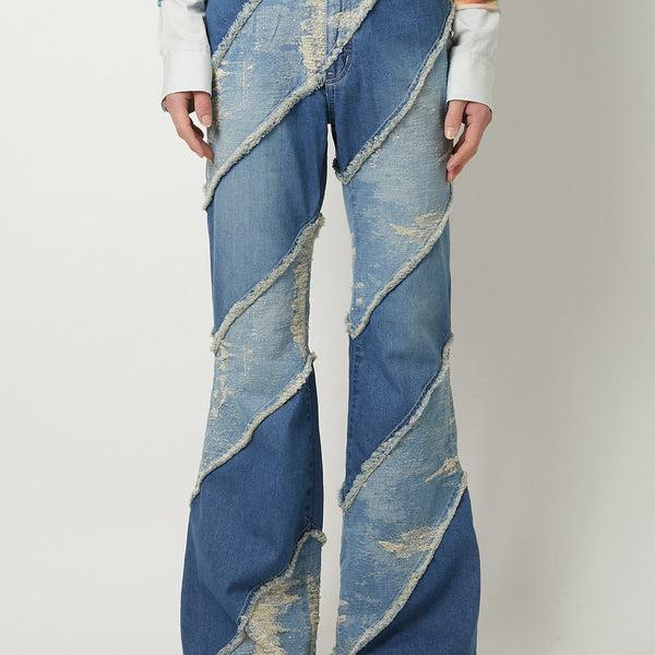 TAAKK DENIM FLARE 5 POCKET PANTS BLEACH