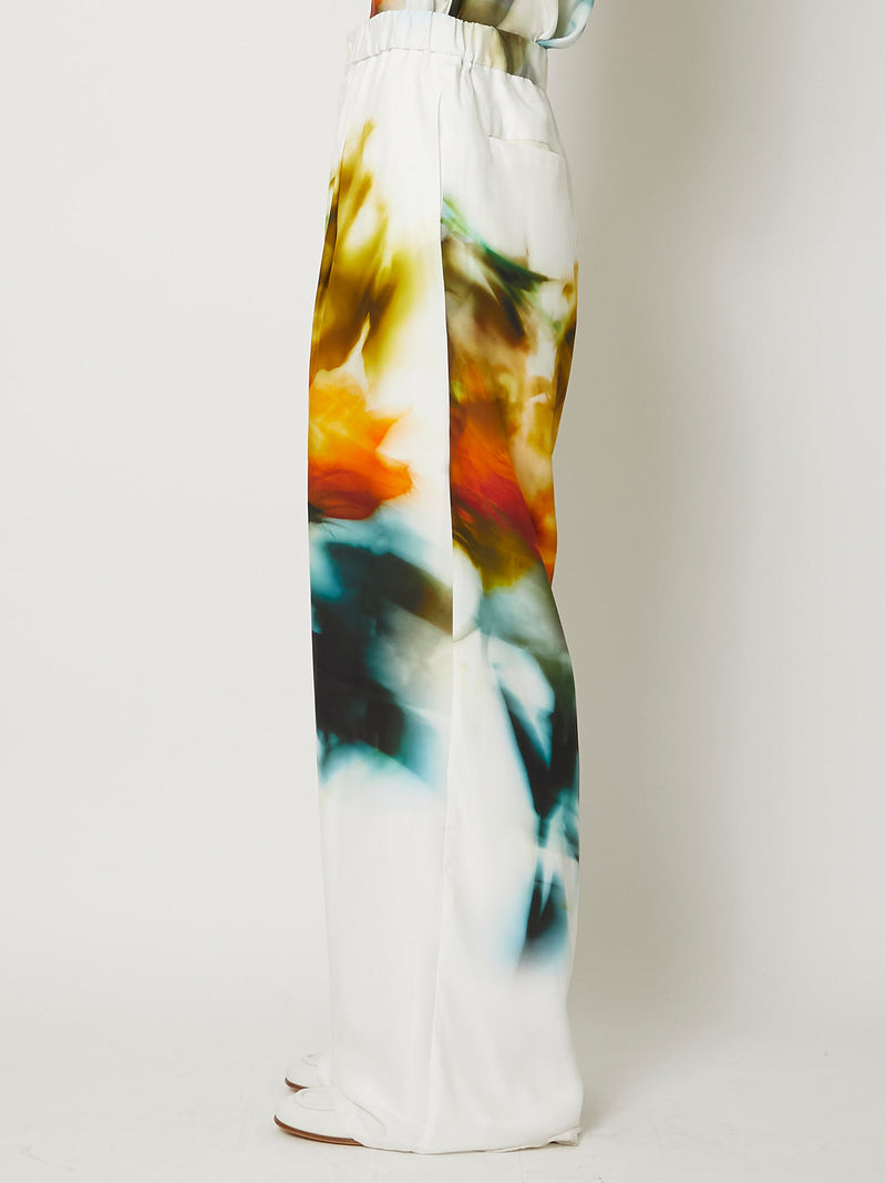 BLURRED FLOWER SILK LONG TROUSERS