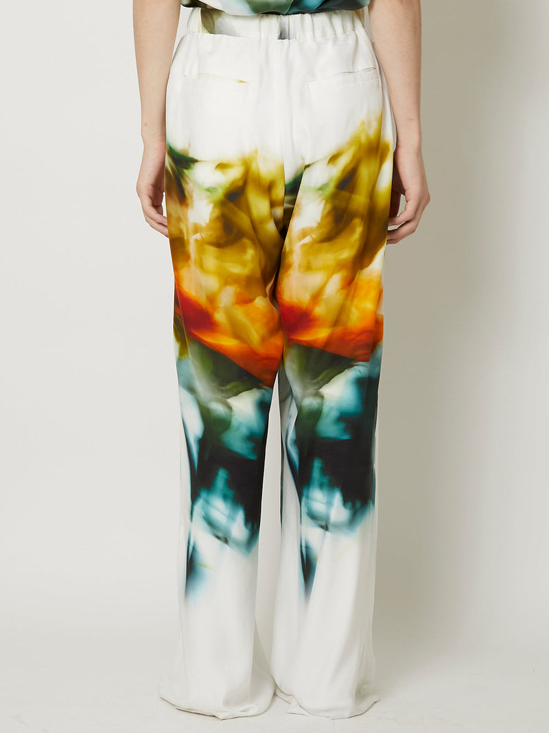 BLURRED FLOWER SILK LONG TROUSERS