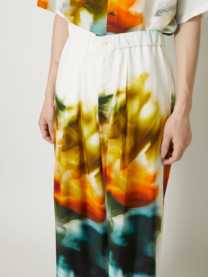 BLURRED FLOWER SILK LONG TROUSERS