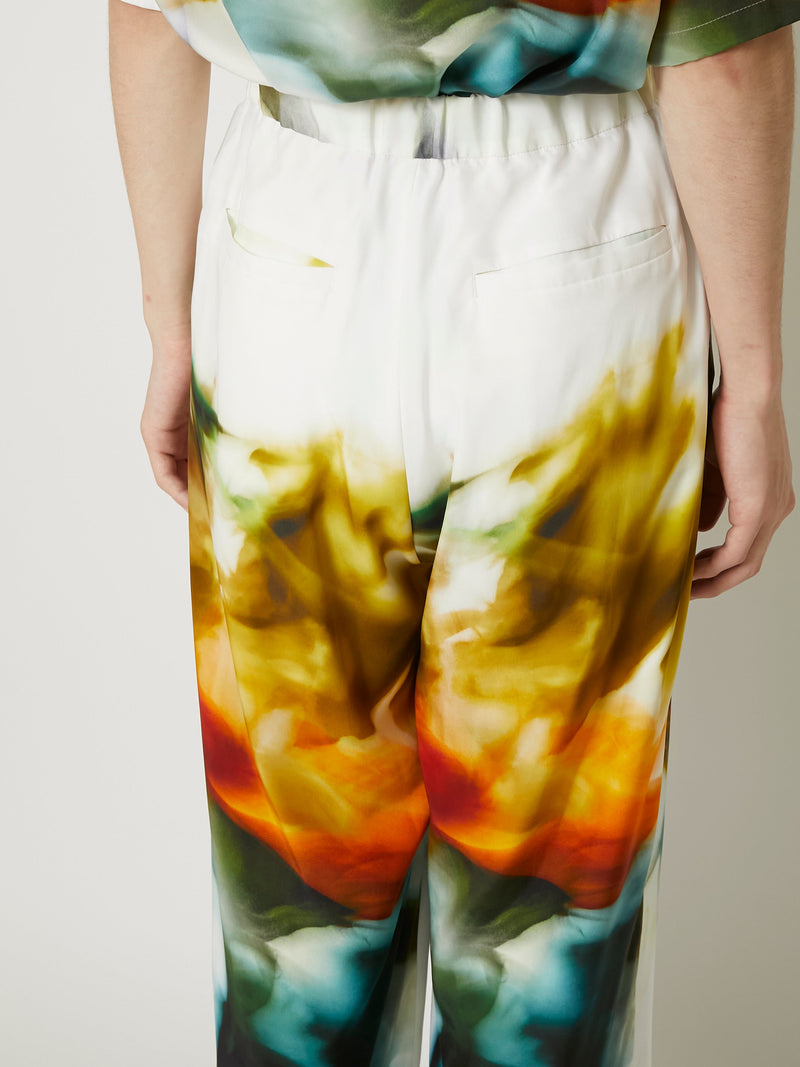 BLURRED FLOWER SILK LONG TROUSERS