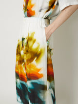 BLURRED FLOWER SILK LONG TROUSERS