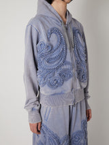 SCULPTURAL EMBROIDERY JERSEY ZIP HOODIE