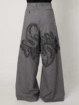 SCULPTURAL EMBROIDERY WOOL WIDE SLACKS