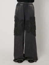 SCULPTURAL EMBROIDERY JERSEY SWEAT WIDE PANTS