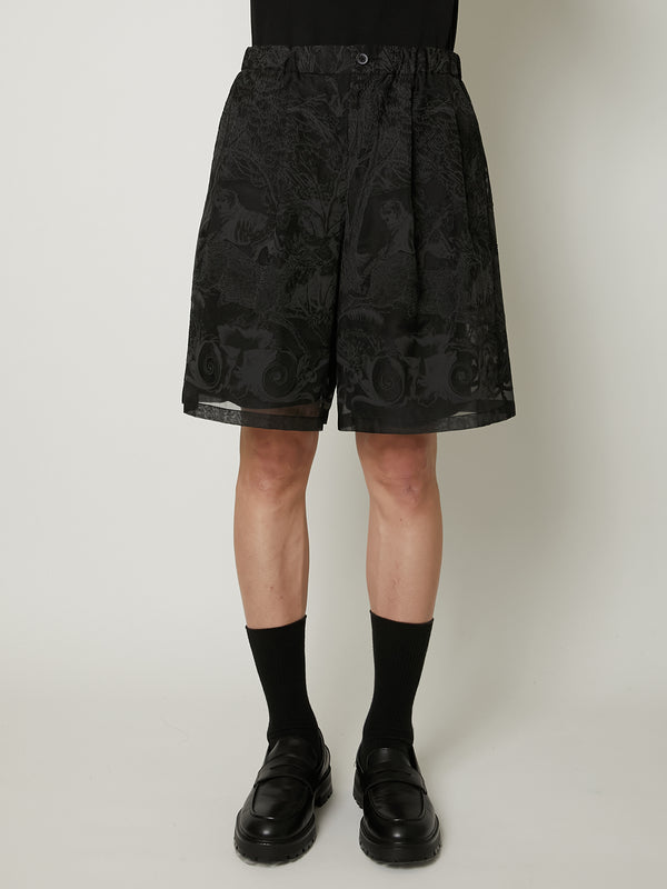 TRANSPARENT TOILE DE JOUY SHORTS BLACK
