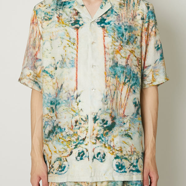 TAAKK アートプリント 半袖シルクシャツ アートプリントメッシュ半袖シャツ 【洗濯機OK