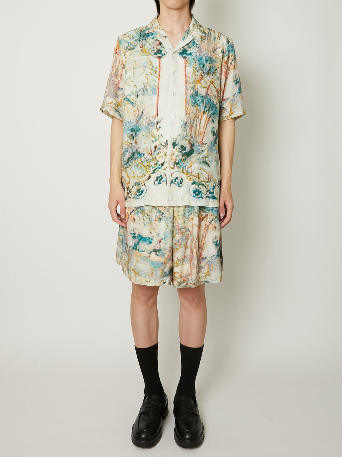 トップス THE SHISHIKUI open collar / BEIGE REGULAR SHORT-SLEEVED TUNIC SHIRT - BEIGE / PINSTRIPED | COS
