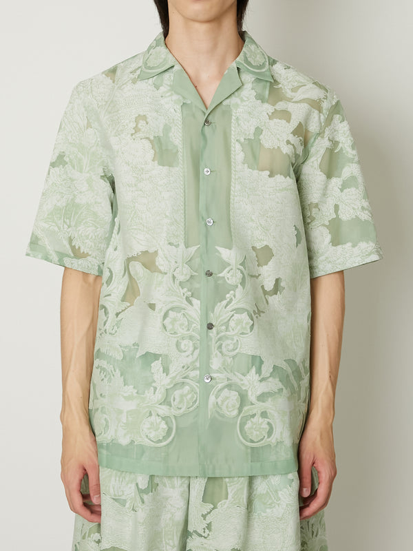 TRANSPARENT TOILE DE JOUY OPEN COLLAR SHIRT GREEN