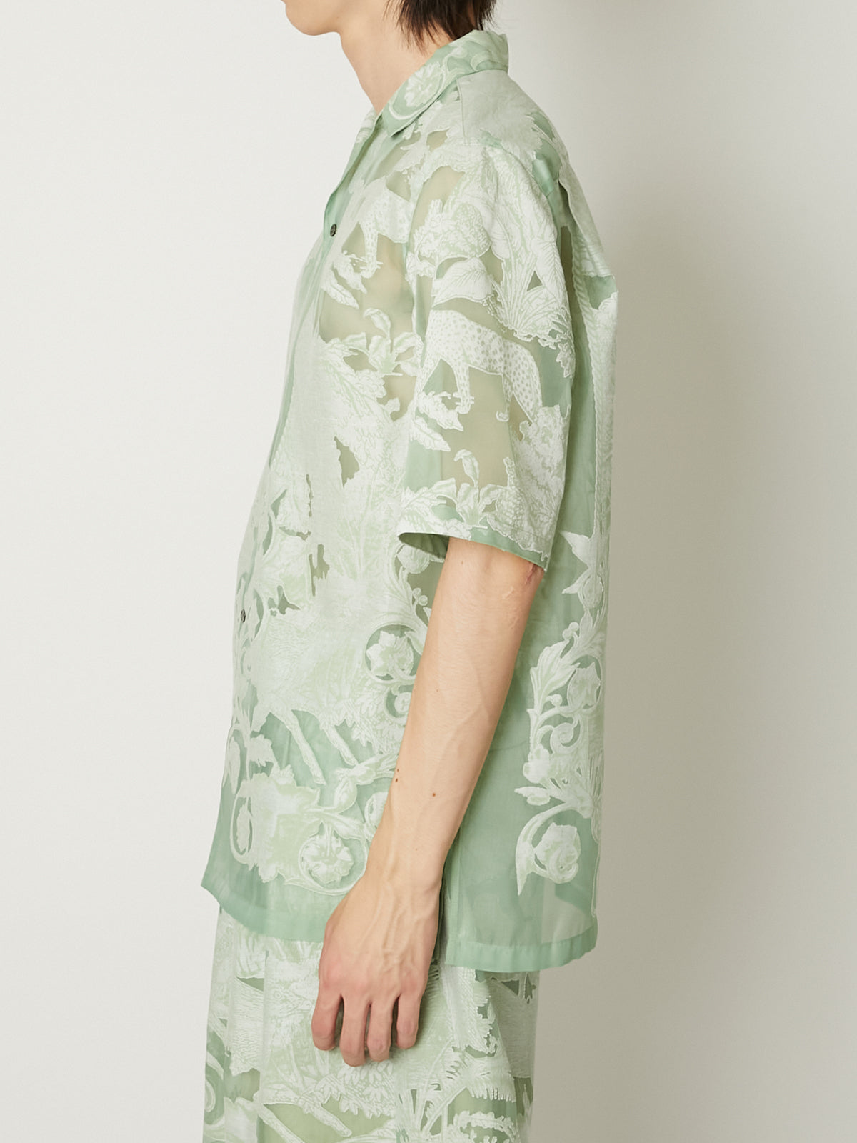 TRANSPARENT TOILE DE JOUY OPEN COLLAR SHIRT GREEN – TAAKK