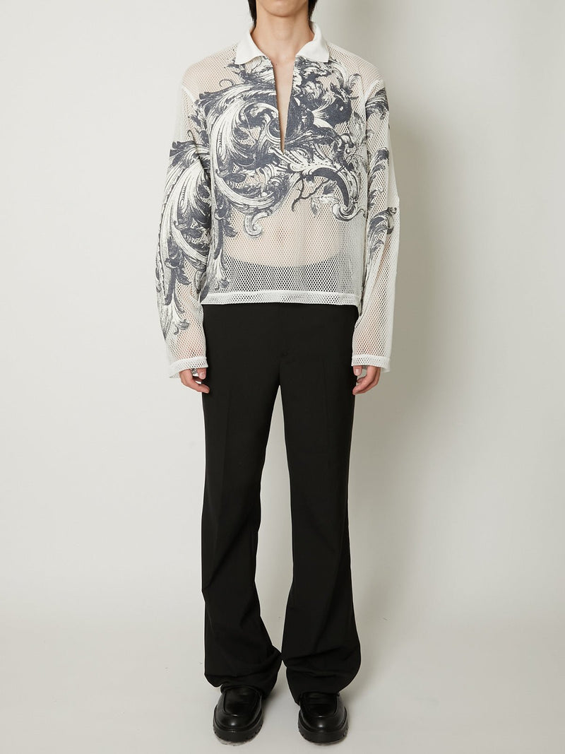 EUROPEAN MOTIF MESH SKIPPER SHIRT WHITE – TAAKK
