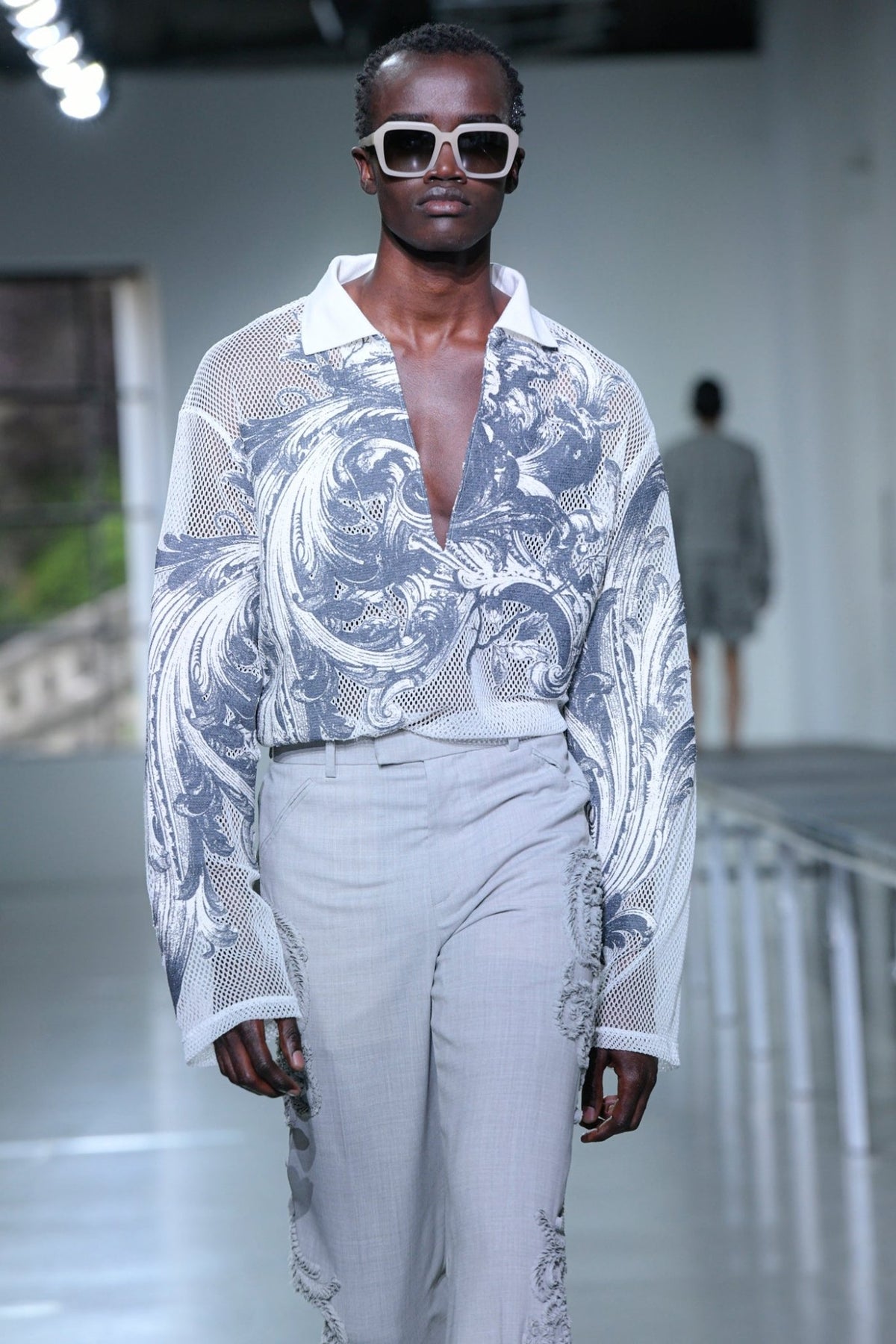 EUROPEAN MOTIF MESH SKIPPER SHIRT WHITE – TAAKK