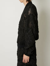 MESH EMBROIDERY ZIP BLOUSON BLACK - TAAKK
