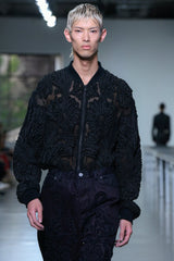 MESH EMBROIDERY ZIP BLOUSON BLACK - TAAKK