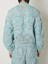 MESH EMBROIDERY ZIP BLOUSON BLUE - TAAKK