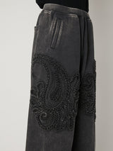 SCULPTURAL EMBROIDERY JERSEY SWEAT WIDE PANTS - TAAKK