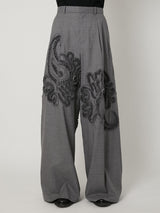 SCULPTURAL EMBROIDERY WOOL WIDE SLACKS - TAAKK